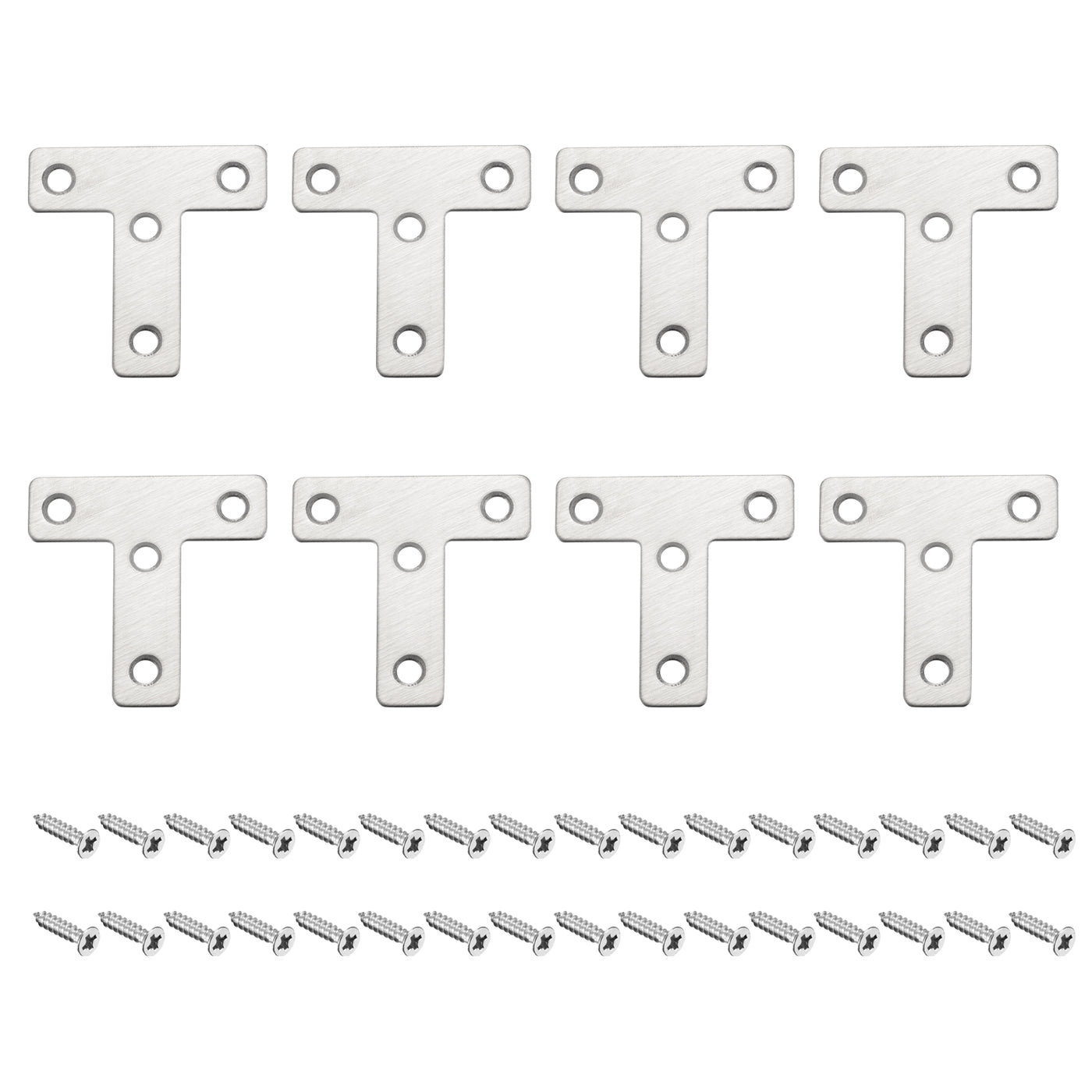 Harfington T Shape Bracket, 50x50x1mm Stainless Steel Mending Plates for Joint Fastener with Mounting Screws Silver Tone 8Pcs