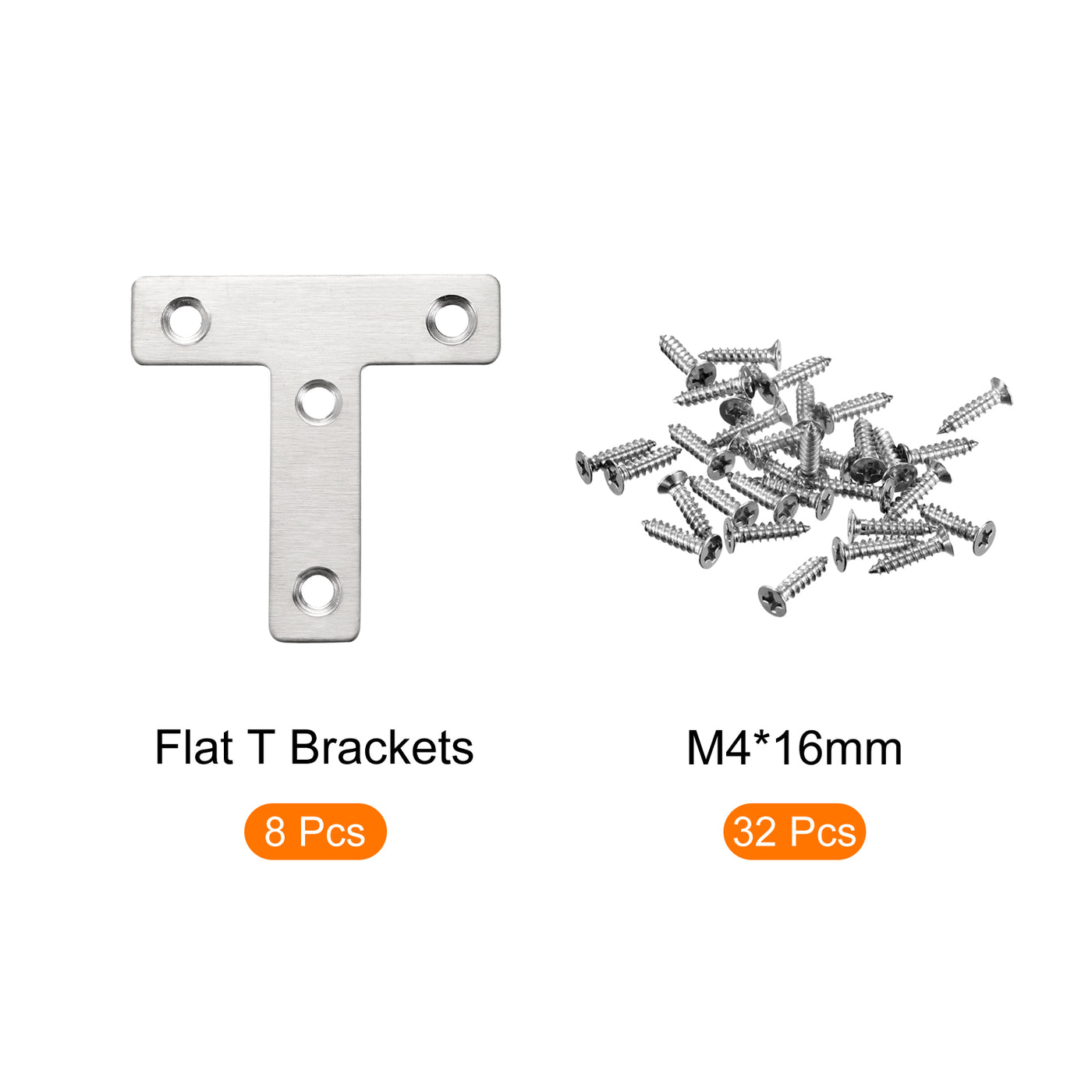 Harfington T Shape Bracket, 60x60x1mm Stainless Steel Mending Plates for Joint Fastener with Mounting Screws Silver Tone 8Pcs