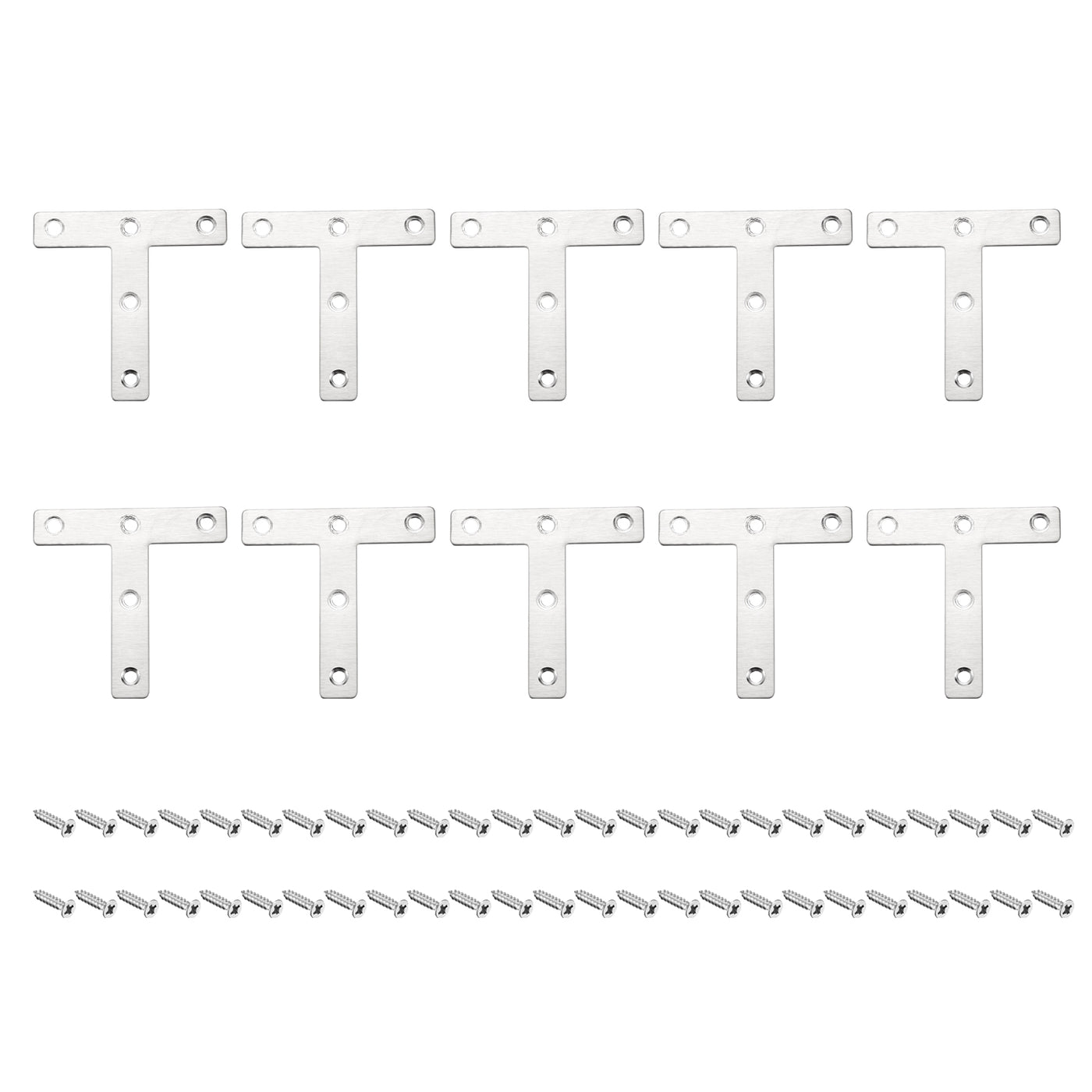 Harfington T Shape Bracket, 80x80x1mm Stainless Steel Mending Plates for Joint Fastener with Mounting Screws Silver Tone 16Pcs