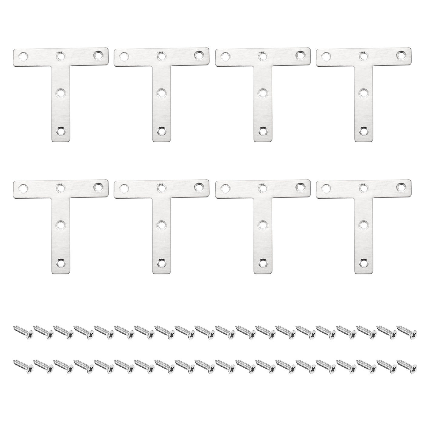 Harfington T Shape Bracket, 80x80x1mm Stainless Steel Mending Plates for Joint Fastener with Mounting Screws Silver Tone 8Pcs