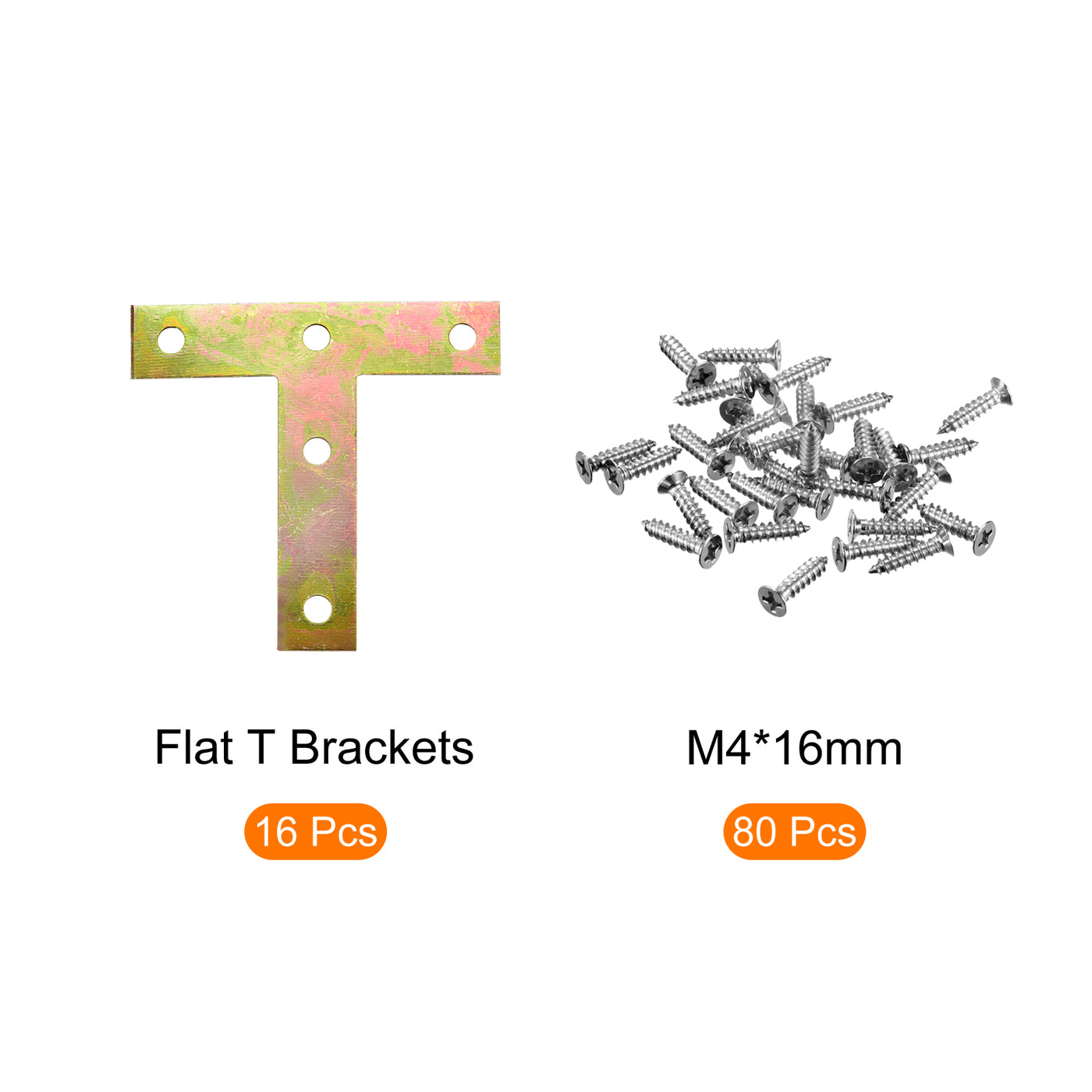 Harfington T Shape Bracket, 70x70x1mm Cold Rolled Steel Mending Plates for Joint Fastener with Mounting Screws Color Zinc 16Pcs