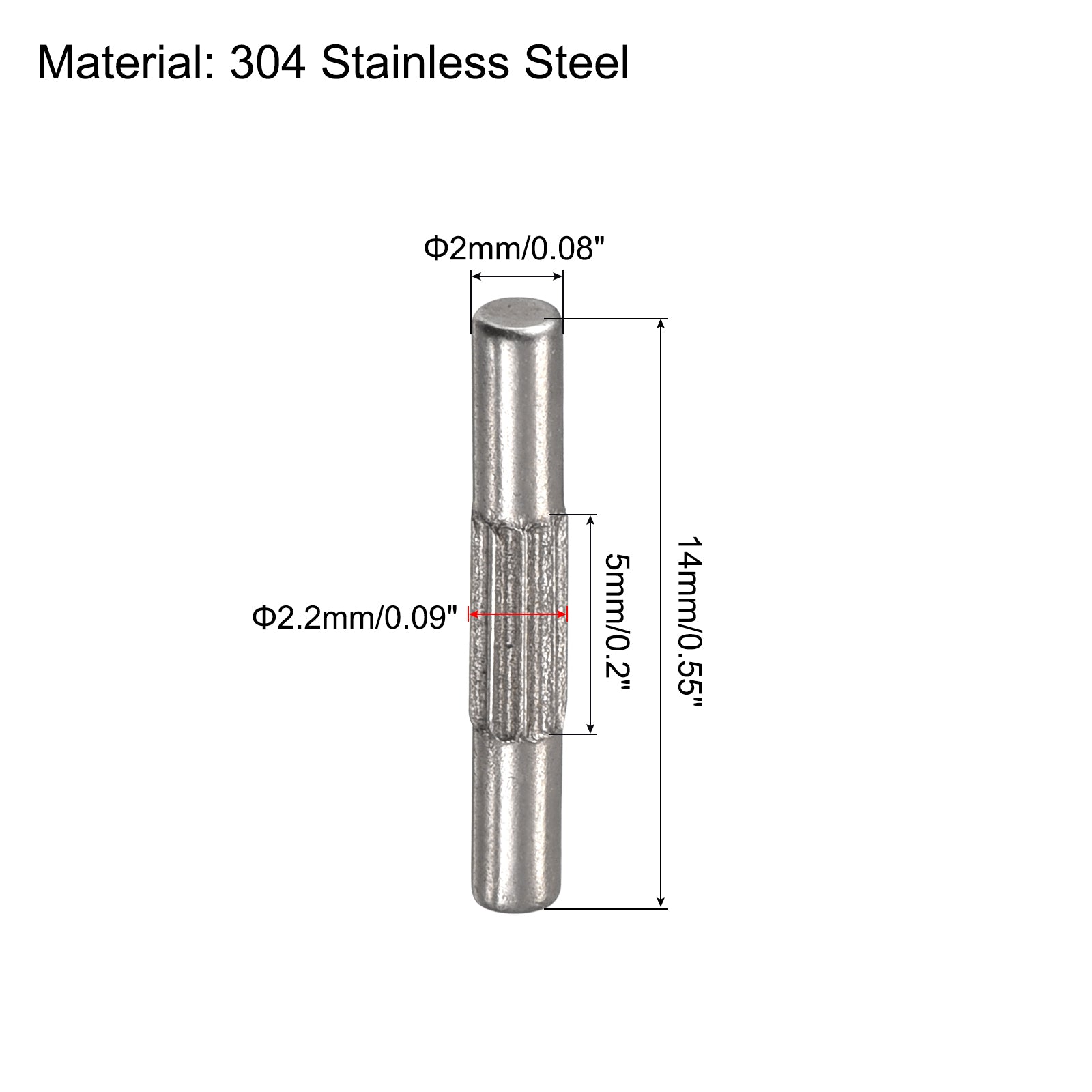 Uxcell 2x14mm 304 Stainless Steel Dowel Pins, 20Pcs Center Knurled ...