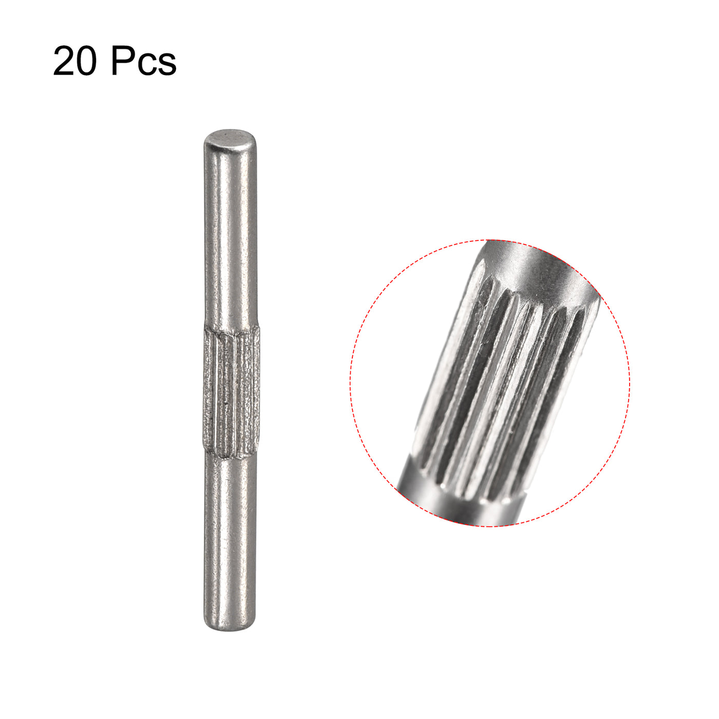 uxcell Uxcell 2x20mm 304 Stainless Steel Dowel Pins, 20Pcs Center Knurled Chamfered End Pin