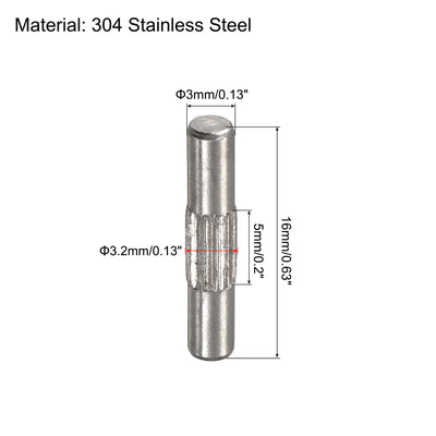 Harfington Uxcell 3x16mm 304 Stainless Steel Dowel Pins, 5Pcs Center Knurled Chamfered End Pin