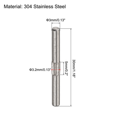 Harfington Uxcell 3x30mm 304 Stainless Steel Dowel Pins, 5Pcs Center Knurled Chamfered End Pin