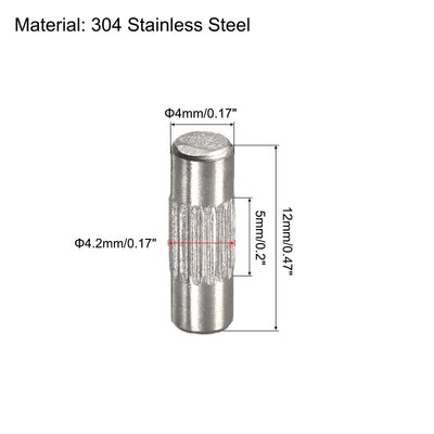 Harfington Uxcell 4x12mm 304 Stainless Steel Dowel Pins, 5Pcs Center Knurled Chamfered End Pin