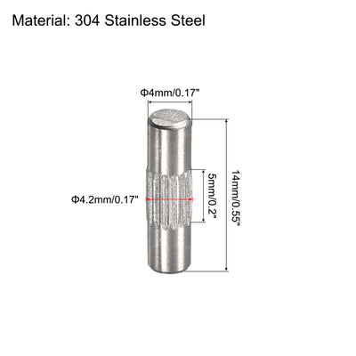 Harfington Uxcell 4x14mm 304 Stainless Steel Dowel Pins, 5Pcs Center Knurled Chamfered End Pin