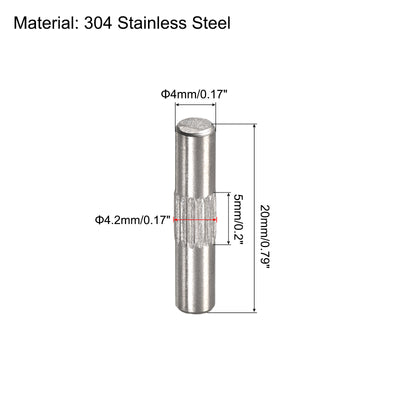 Harfington Uxcell 4x20mm 304 Stainless Steel Dowel Pins, 5Pcs Center Knurled Chamfered End Pin