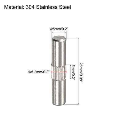 Harfington Uxcell 5x25mm 304 Stainless Steel Dowel Pins, 5Pcs Center Knurled Chamfered End Pin