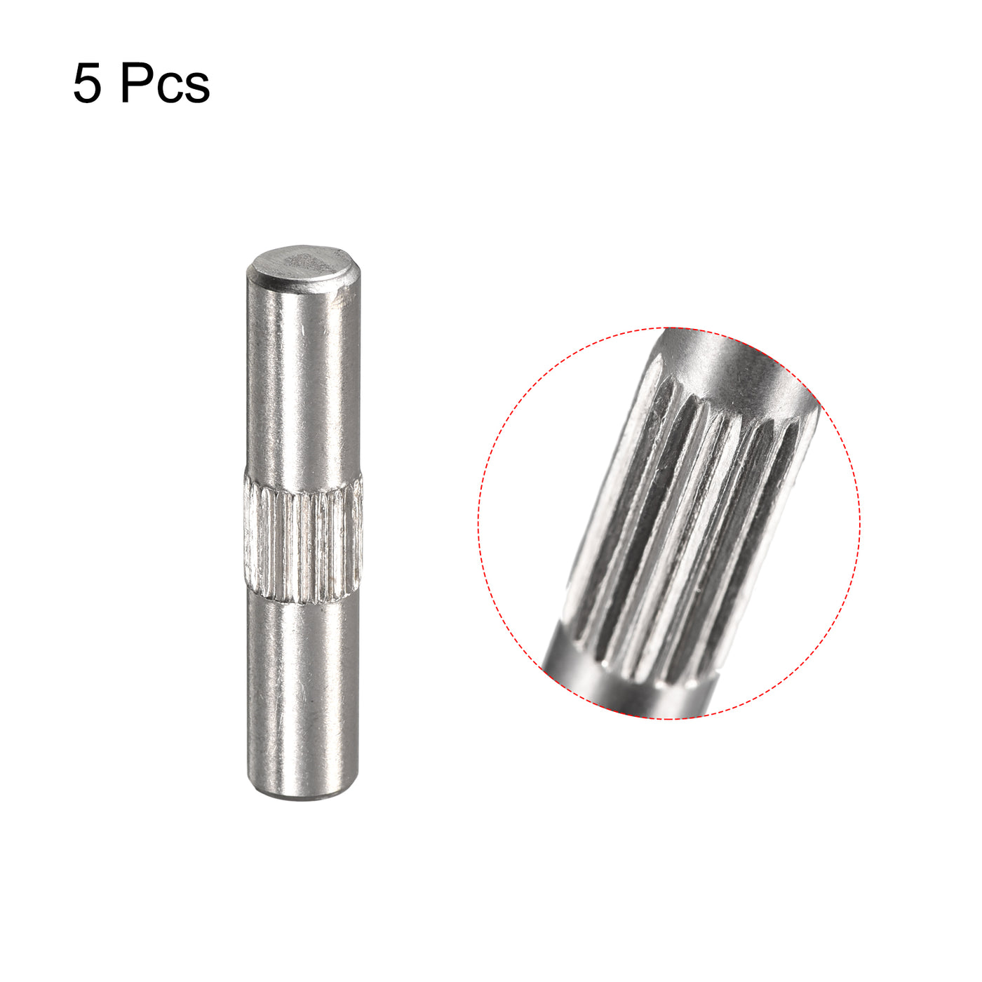 uxcell Uxcell 5x25mm 304 Stainless Steel Dowel Pins, 5Pcs Center Knurled Chamfered End Pin
