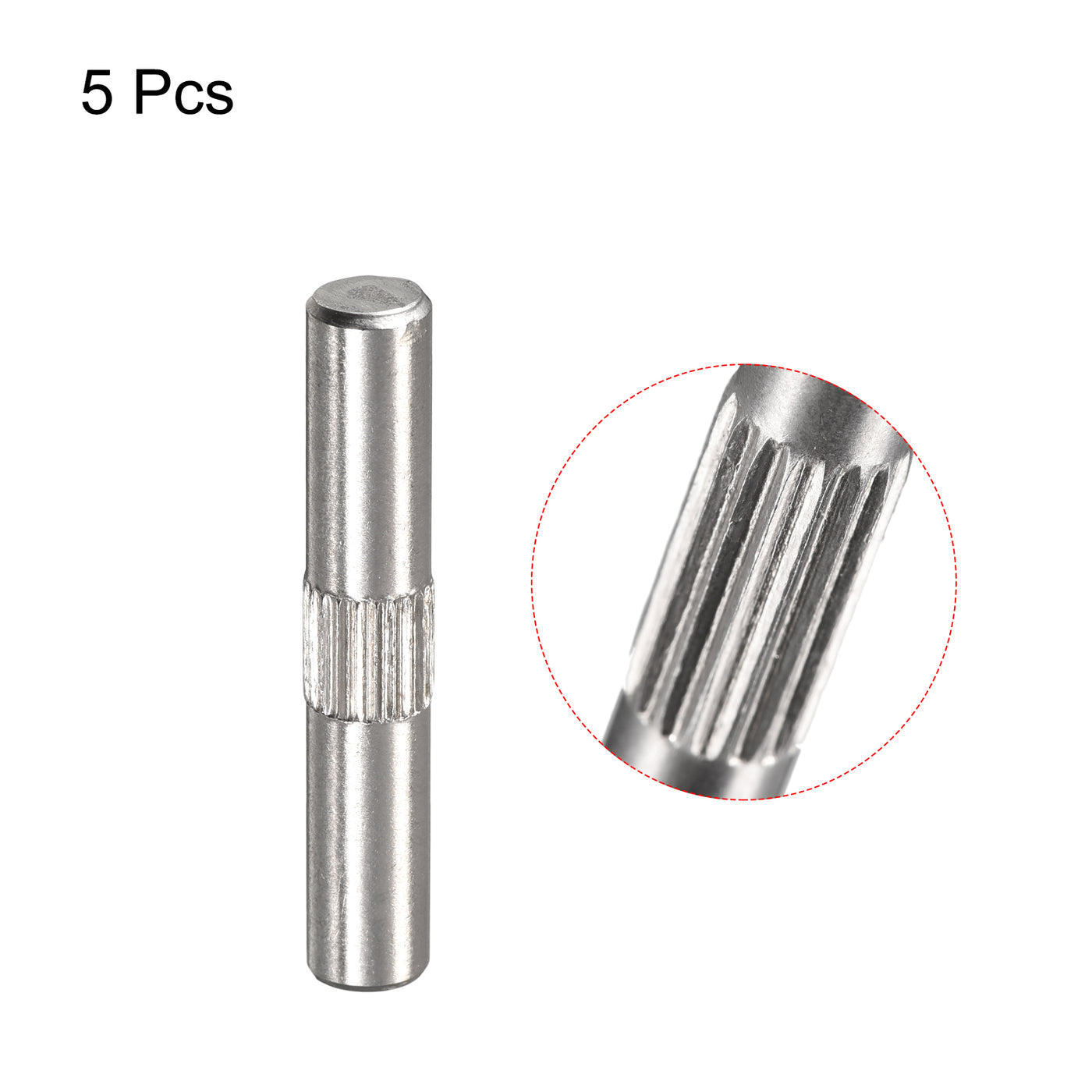 uxcell Uxcell 5x30mm 304 Stainless Steel Dowel Pins, 5Pcs Center Knurled Chamfered End Pin