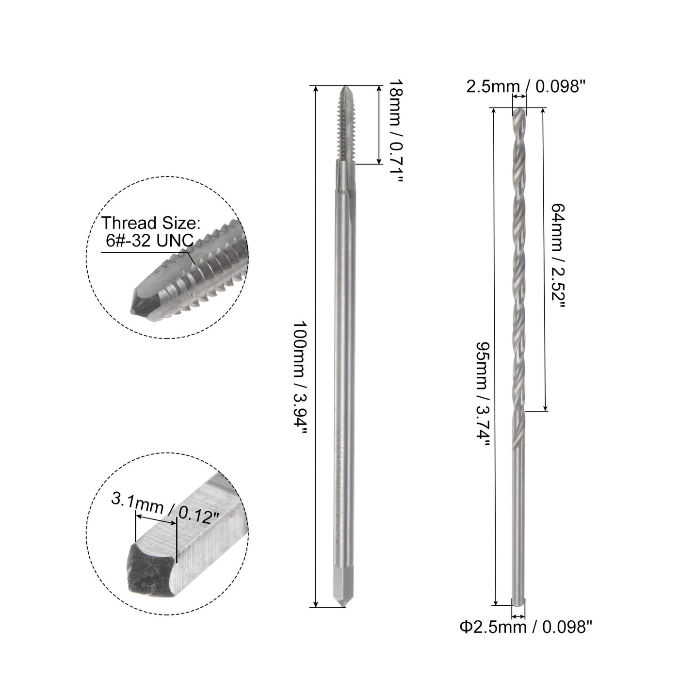 Uxcell Tap & Bit Sets, 6#-32 UNC H2 Straight Flute Machine Thread ...