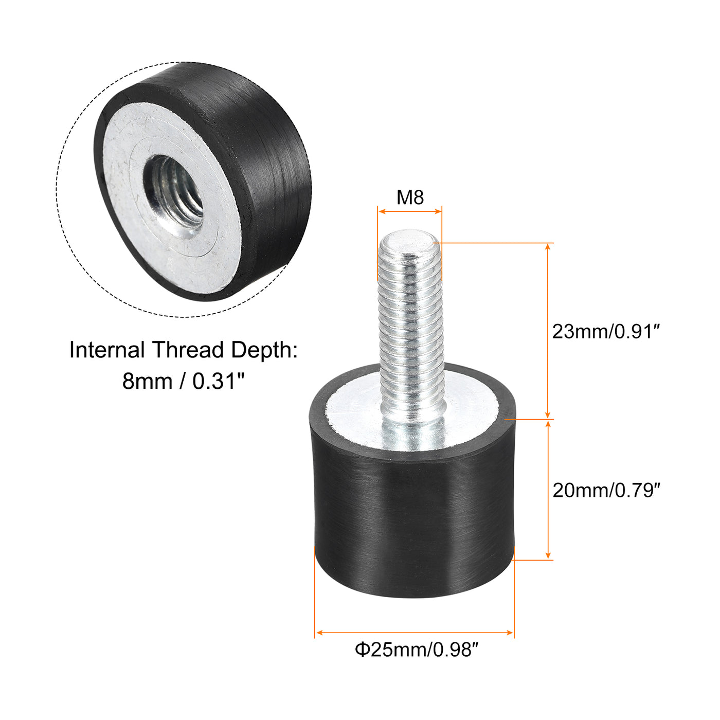Uxcell Rubber Mount 2pcs M8 Male/Female Vibration Isolator Shock ...