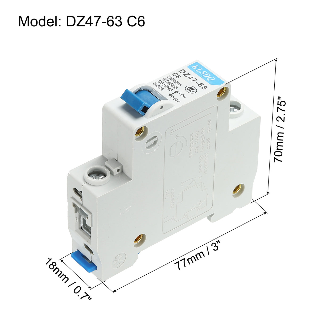 Harfington Miniature Circuit Breaker Low Voltage AC 6A 230/400V 1 Pole DZ47-63 C6
