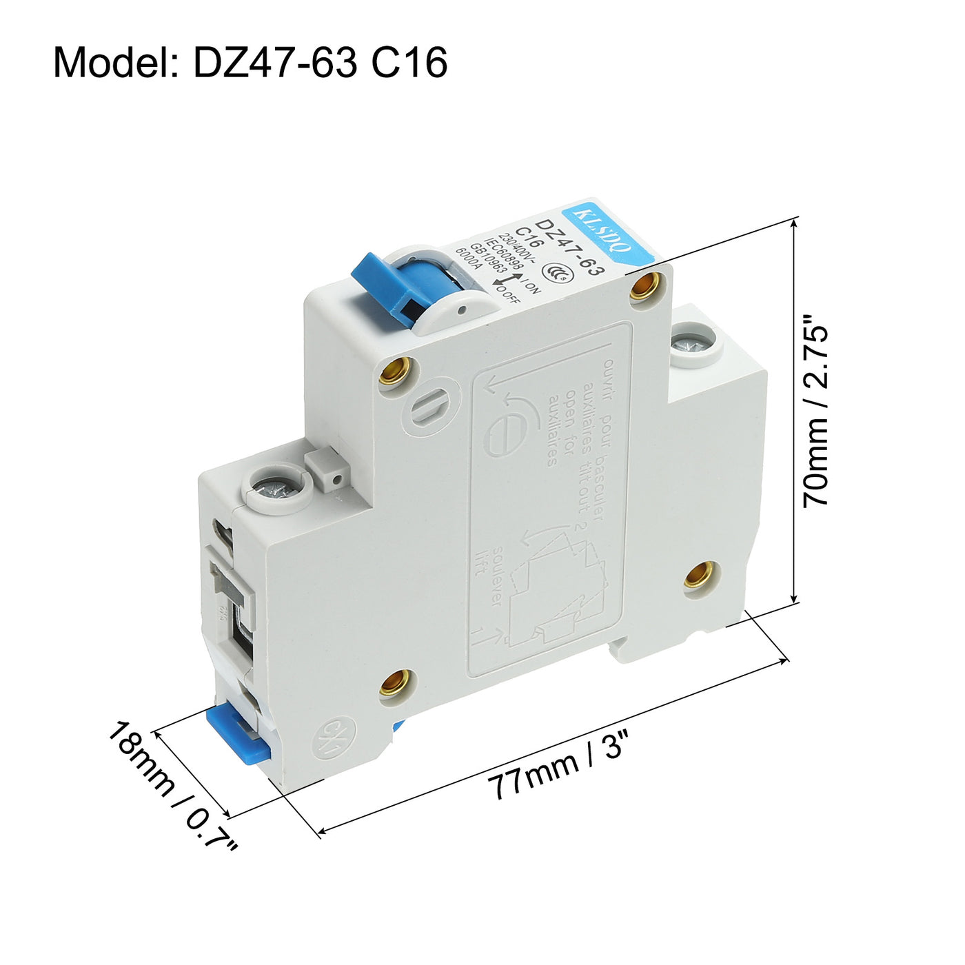 Harfington Miniature Circuit Breaker Low Voltage AC 16A 230/400V 1 Pole DZ47-63 C16