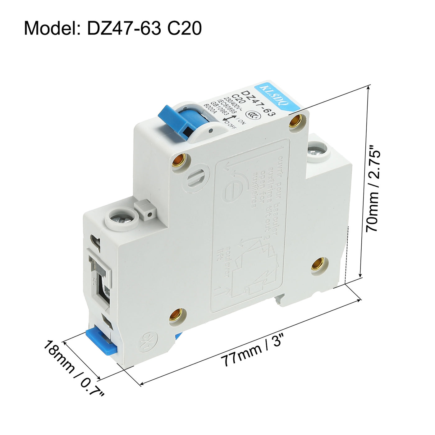Harfington Miniature Circuit Breaker Low Voltage AC 20A 230/400V 1 Pole DZ47-63 C20