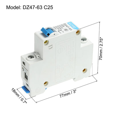 Harfington Miniature Circuit Breaker Low Voltage AC 25A 230/400V 1 Pole DZ47-63 C25