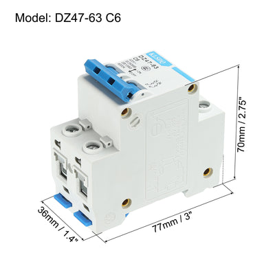 Harfington Miniature Circuit Breaker Low Voltage AC 6A 400V 2 Pole DZ47-63 C6