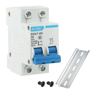 Harfington Miniature Circuit Breaker Low Voltage AC 6A 400V 2 Pole DZ47-63 C6