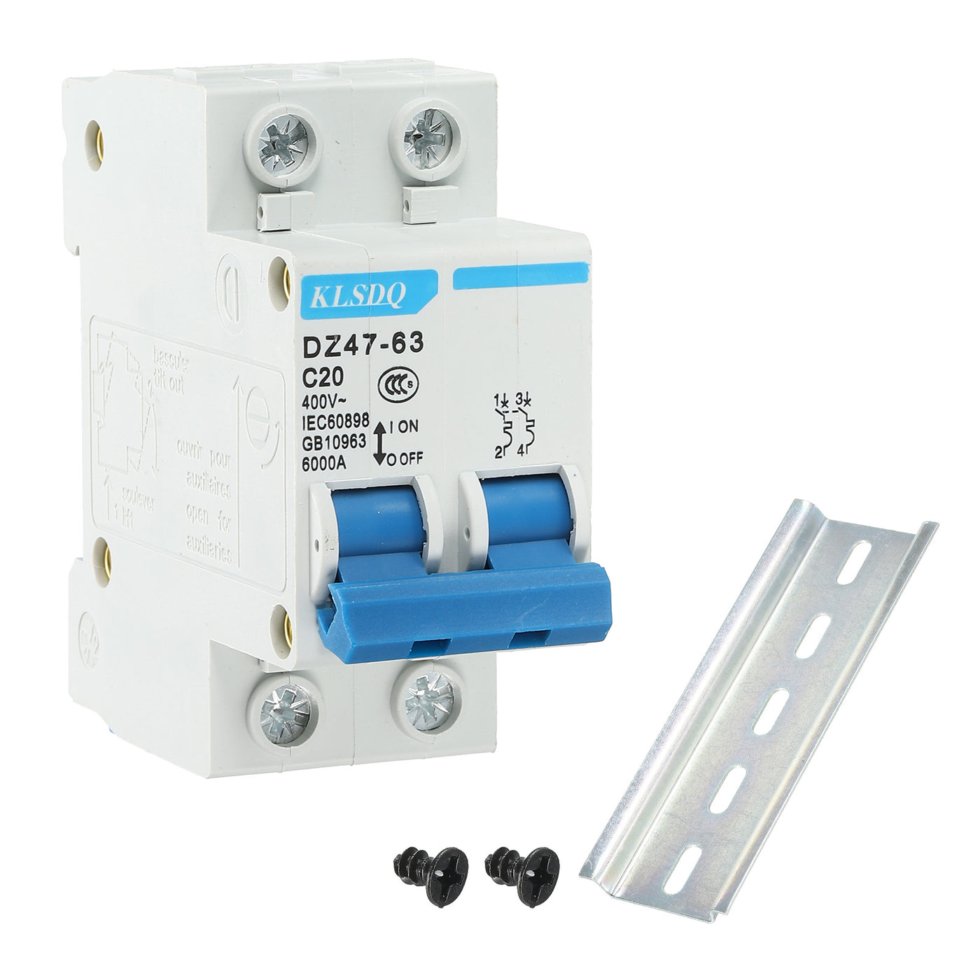 Harfington Miniature Circuit Breaker Low Voltage AC 20A 400V 2 Pole DZ47-63 C20