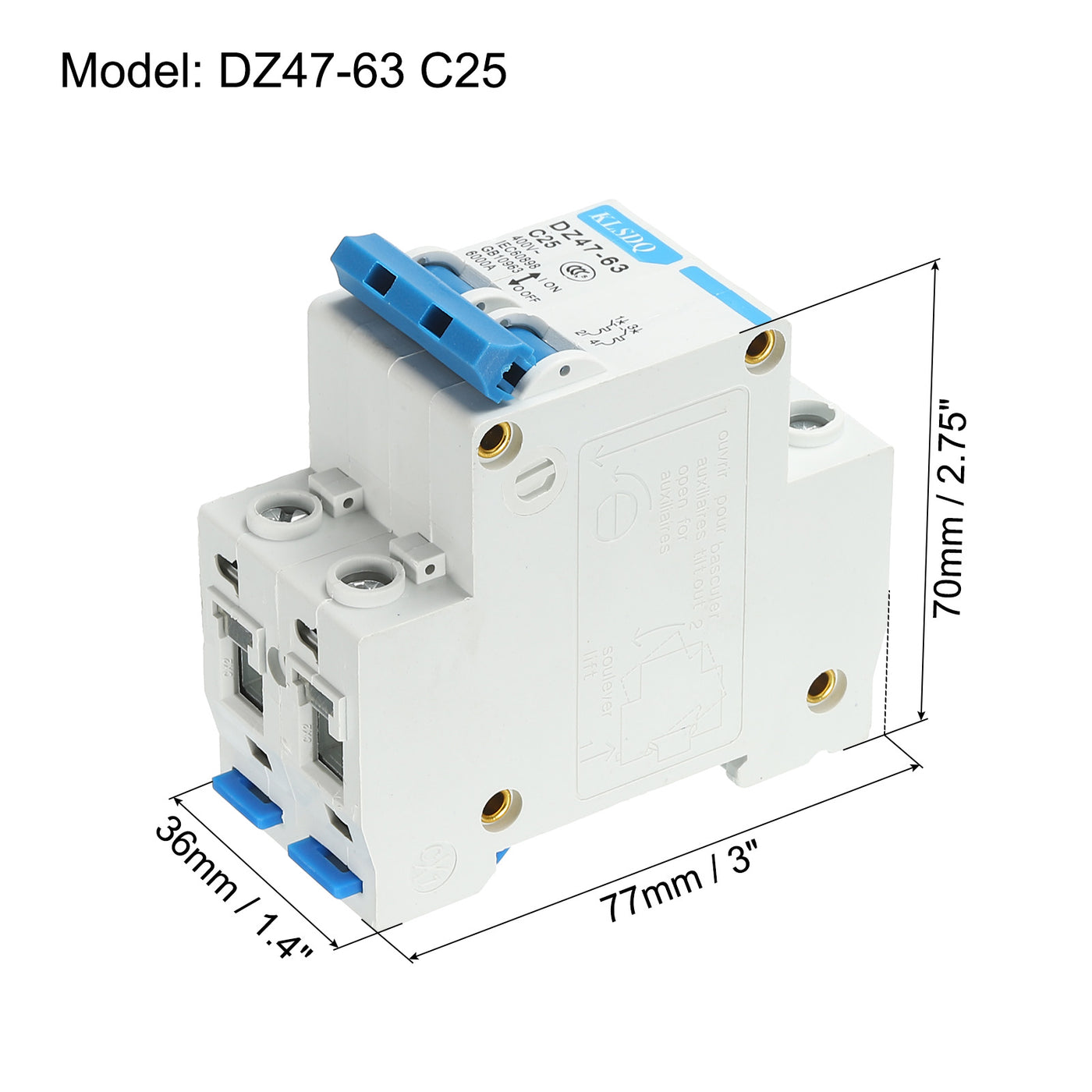 Harfington Miniature Circuit Breaker Low Voltage AC 25A 400V 2 Pole DZ47-63 C25