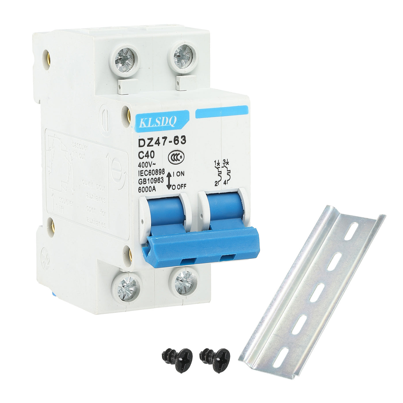 Harfington Miniature Circuit Breaker Low Voltage AC 40A 400V 2 Pole DZ47-63 C40