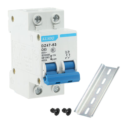 Harfington Miniature Circuit Breaker Low Voltage AC 63A 400V 2 Pole DZ47-63 C63