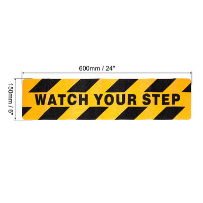 Harfington 6" x 24" Watch Your Step Warning Sticker, 2 Pack Adhesive Abrasive Non Slip Tape for Wet Surface Stair Floor Caution