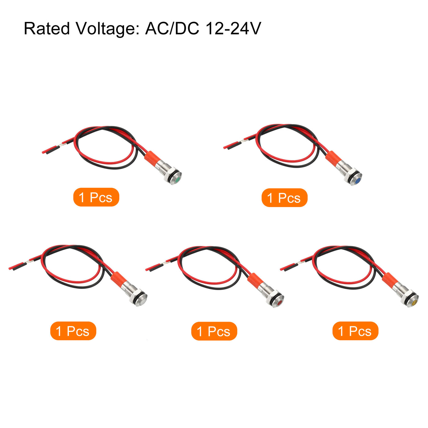 Harfington AC/DC 12-24V 6mm Metal Indicator Lights, 5 Pack Flush Panel Mount Waterproof LED Signal with 150mm Cable, Multicolor