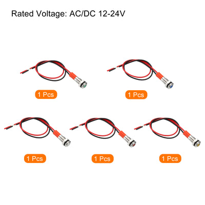 Harfington AC/DC 12-24V 6mm Metal Indicator Lights, 5 Pack Flush Panel Mount Waterproof LED Signal with 150mm Cable, Multicolor