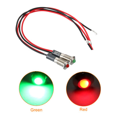 Harfington 2Pcs 12-24V 6mm Indicator Lights Convex Head Panel Mount with Cable Red Green