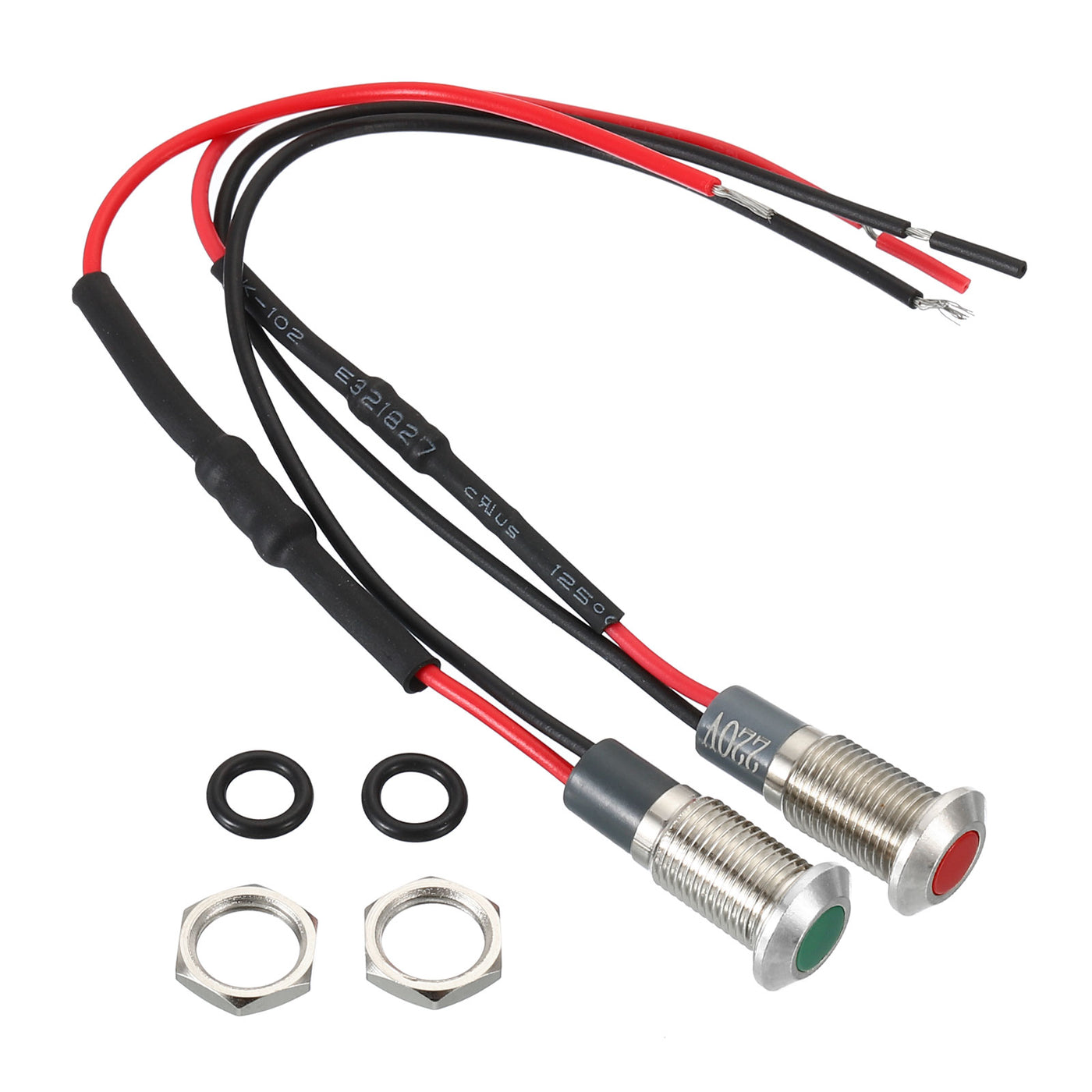Harfington 2Pcs 220V 8mm Indicator Lights Flush Panel Mount with Cable Red Green