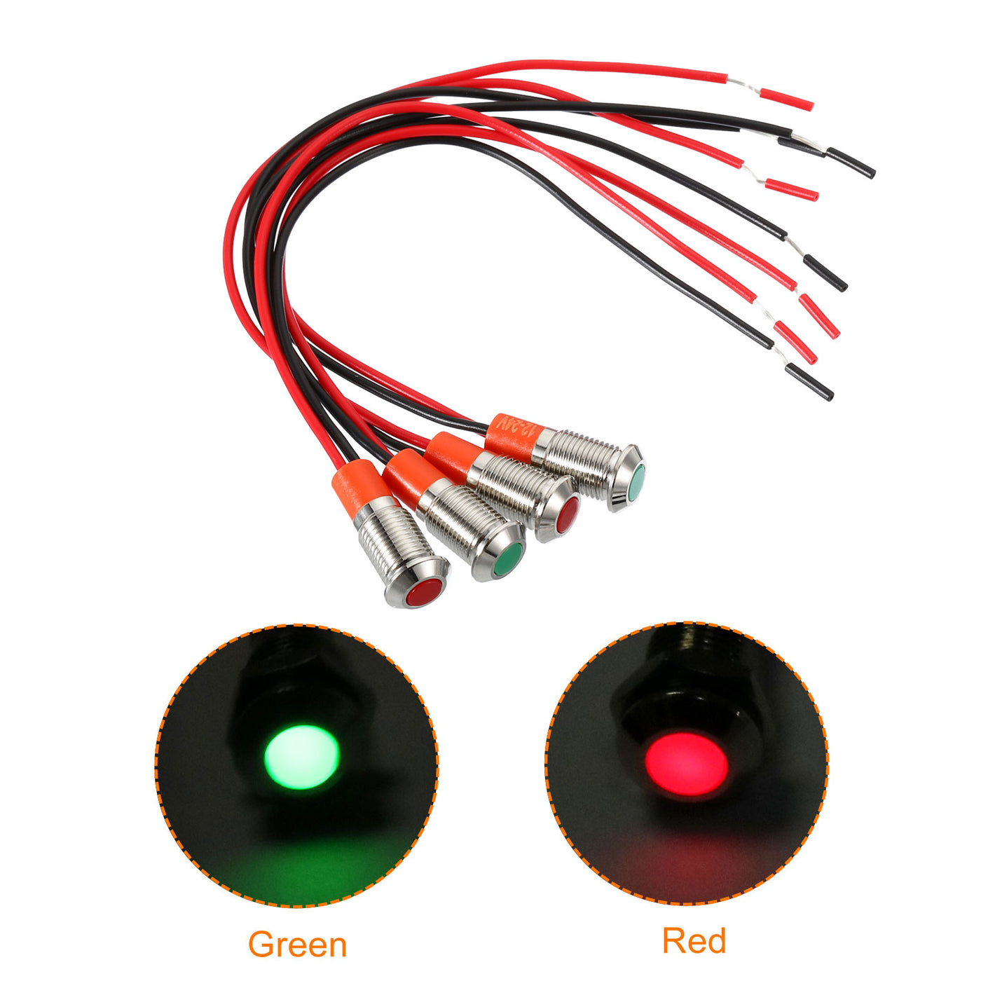 Harfington 4Pcs 12-24V 8mm Indicator Lights Flush Panel Mount with Cable Red Green