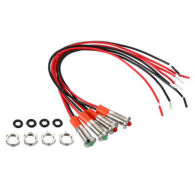 Harfington 4Pcs 12-24V 6mm Indicator Lights Convex Head Panel Mount with Cable Red Green