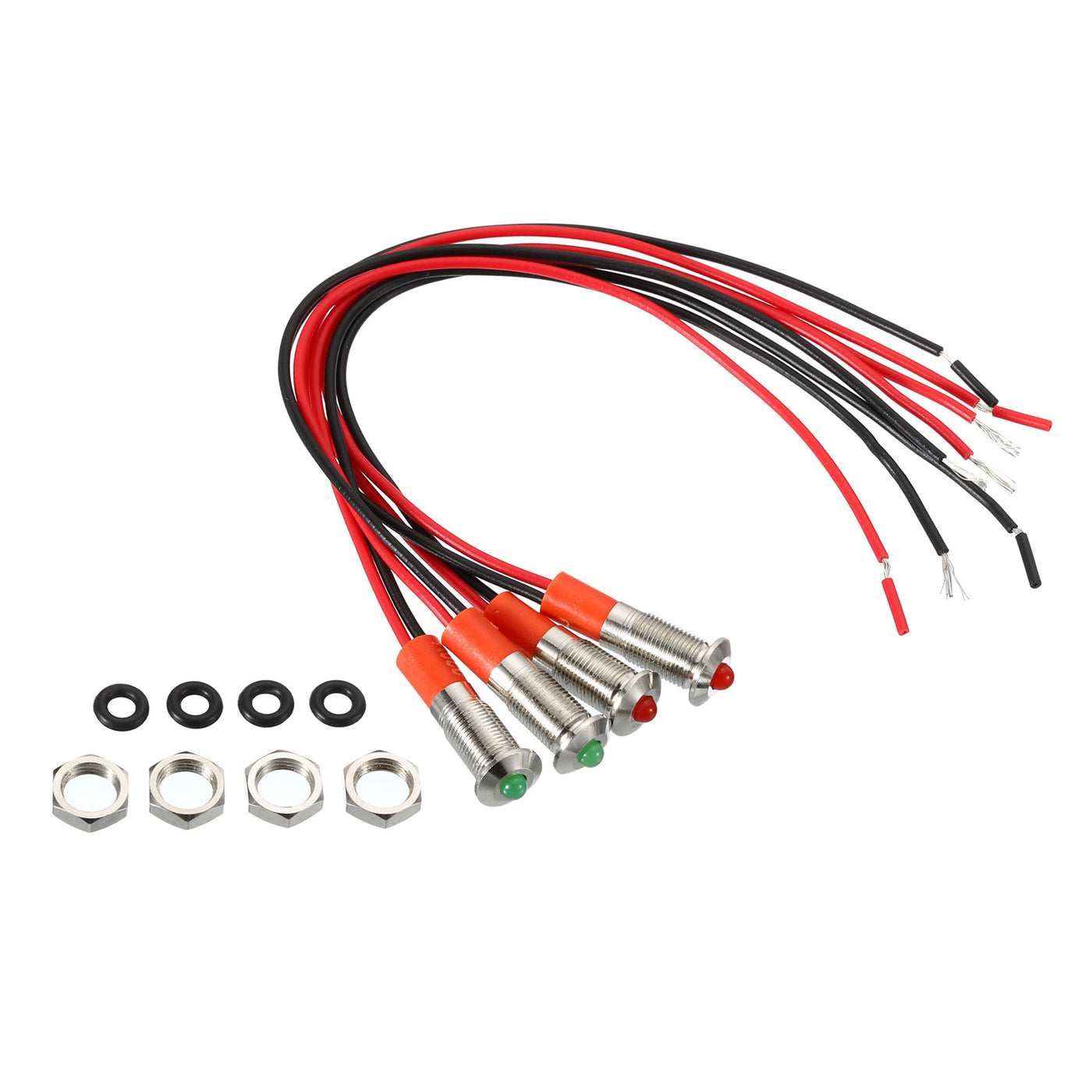 Harfington 4Pcs 220V 6mm Indicator Lights Convex Head Panel Mount with Cable Red Green
