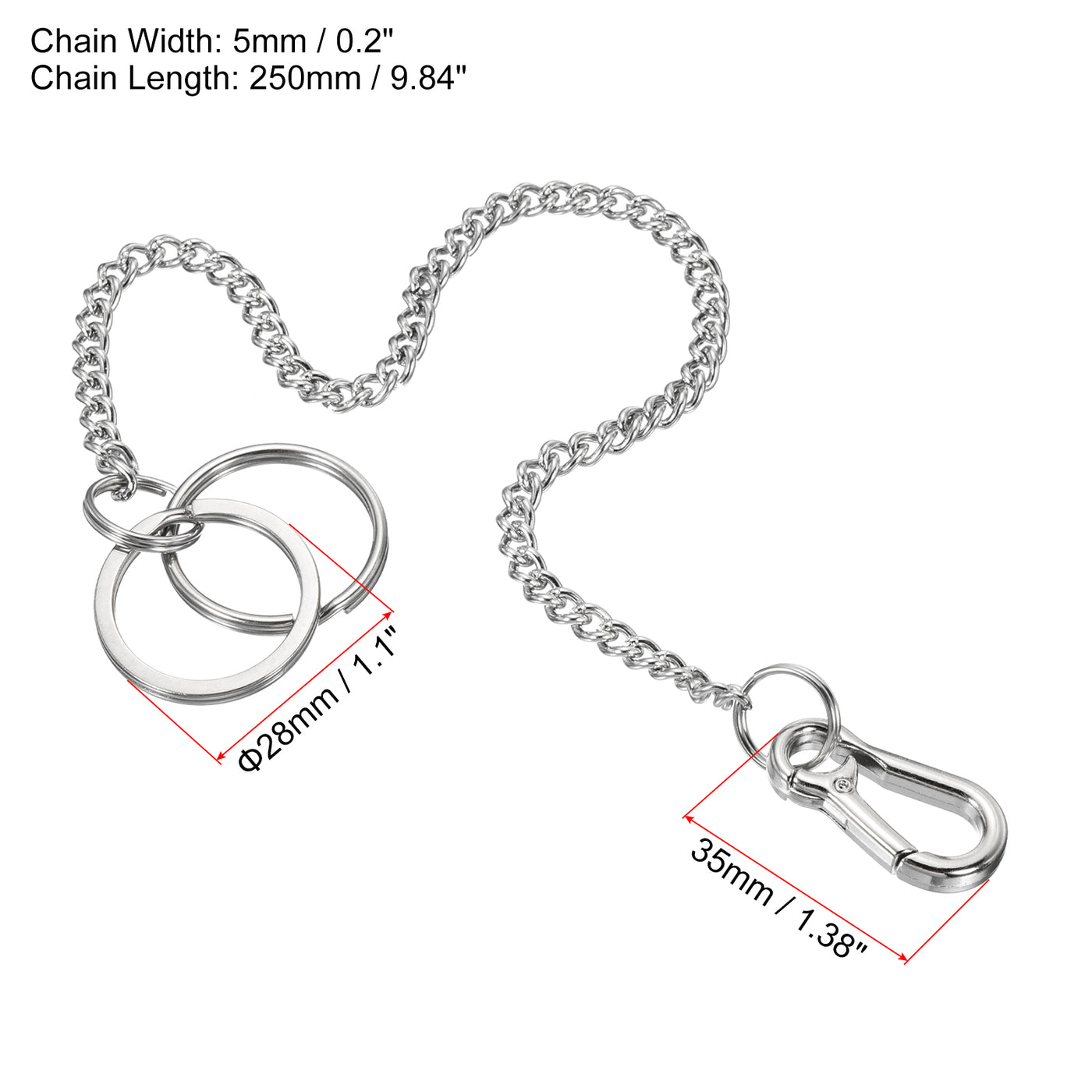 Harfington Keychain with Keyrings Hook Clasp, 304 Stainless Steel Clip for Jeans Pants Belt Loop Pocket Wallet Handbag