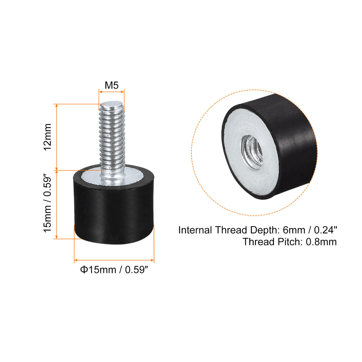 Uxcell Rubber Mount 6pcs M5 Male/Female Vibration Isolator Shock ...
