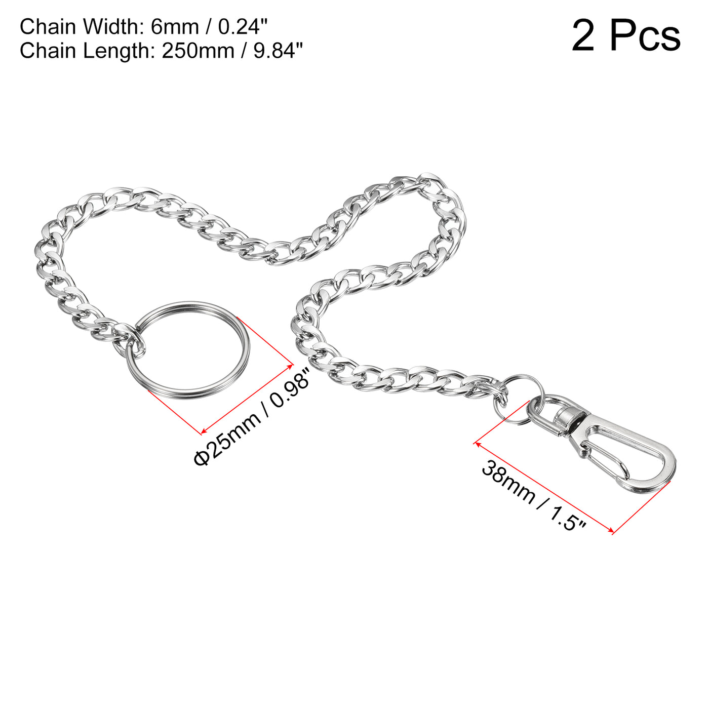 Harfington Flat Keychain with Keyring Hook Clasp, 304 Stainless Steel Clip for Jeans Pants Belt Loop Pocket Wallet Purse Handbag