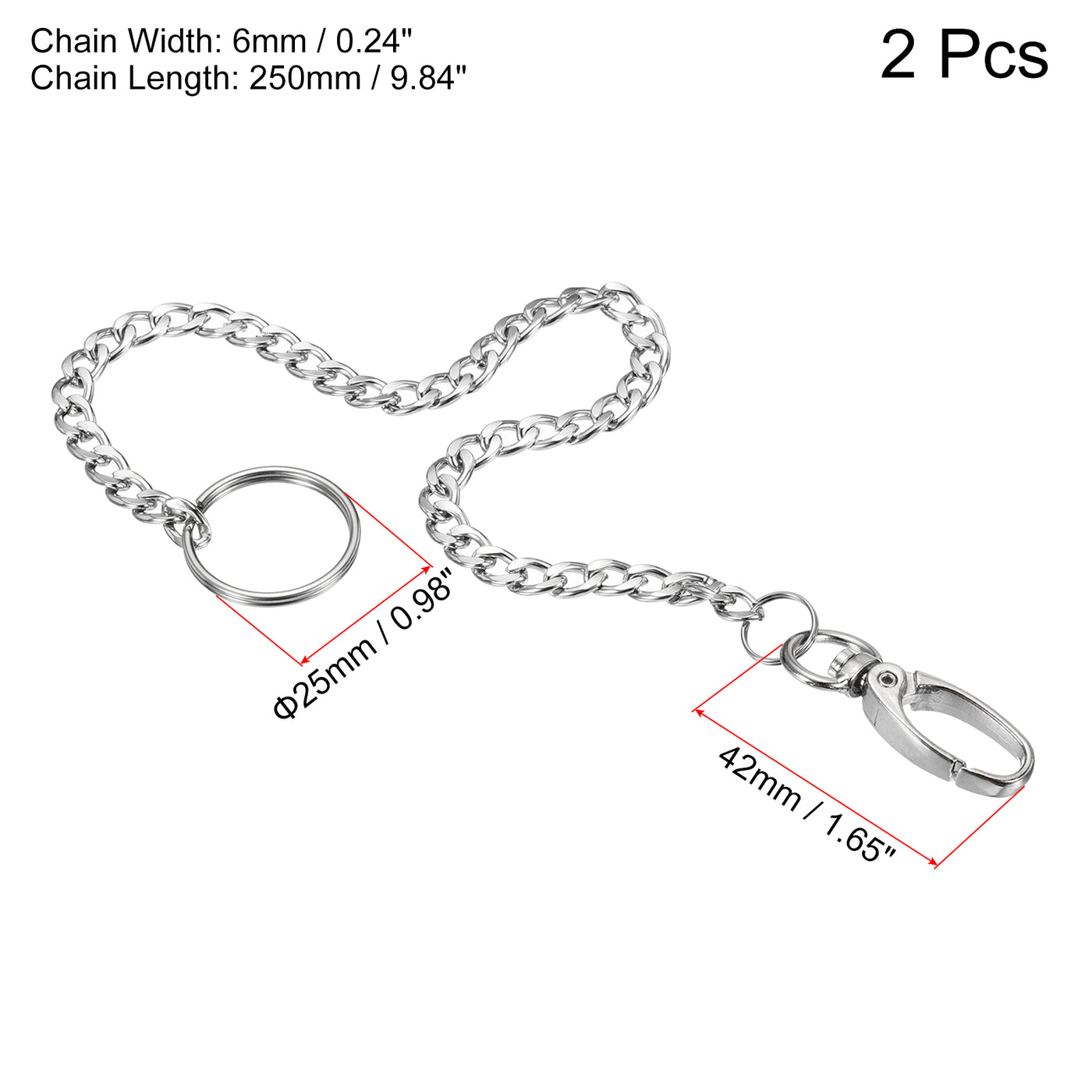 Harfington Flat Keychain with Keyring Clasp, 304 Stainless Steel Clip for Jeans Pants Belt Loop Pocket Wallet Handbag