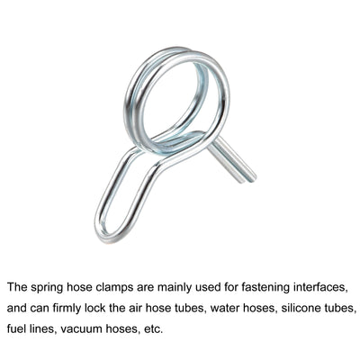 Harfington Uxcell Double Wire Spring Hose Clamp, 20pcs 65Mn Steel 10mm Spring Clips, Silver Tone