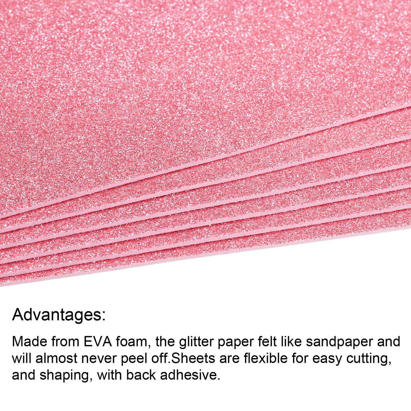 Harfington Glitter EVA Foam Sheets Soft Paper Non-Adhesive 11.8 x 7.8 Inch Pink 5 Pcs