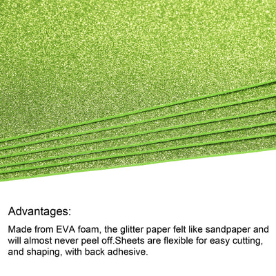 Harfington Glitter EVA Foam Sheets Soft Paper Self-Adhesive 11.8x7.8 Inch Light Green 2 Pcs