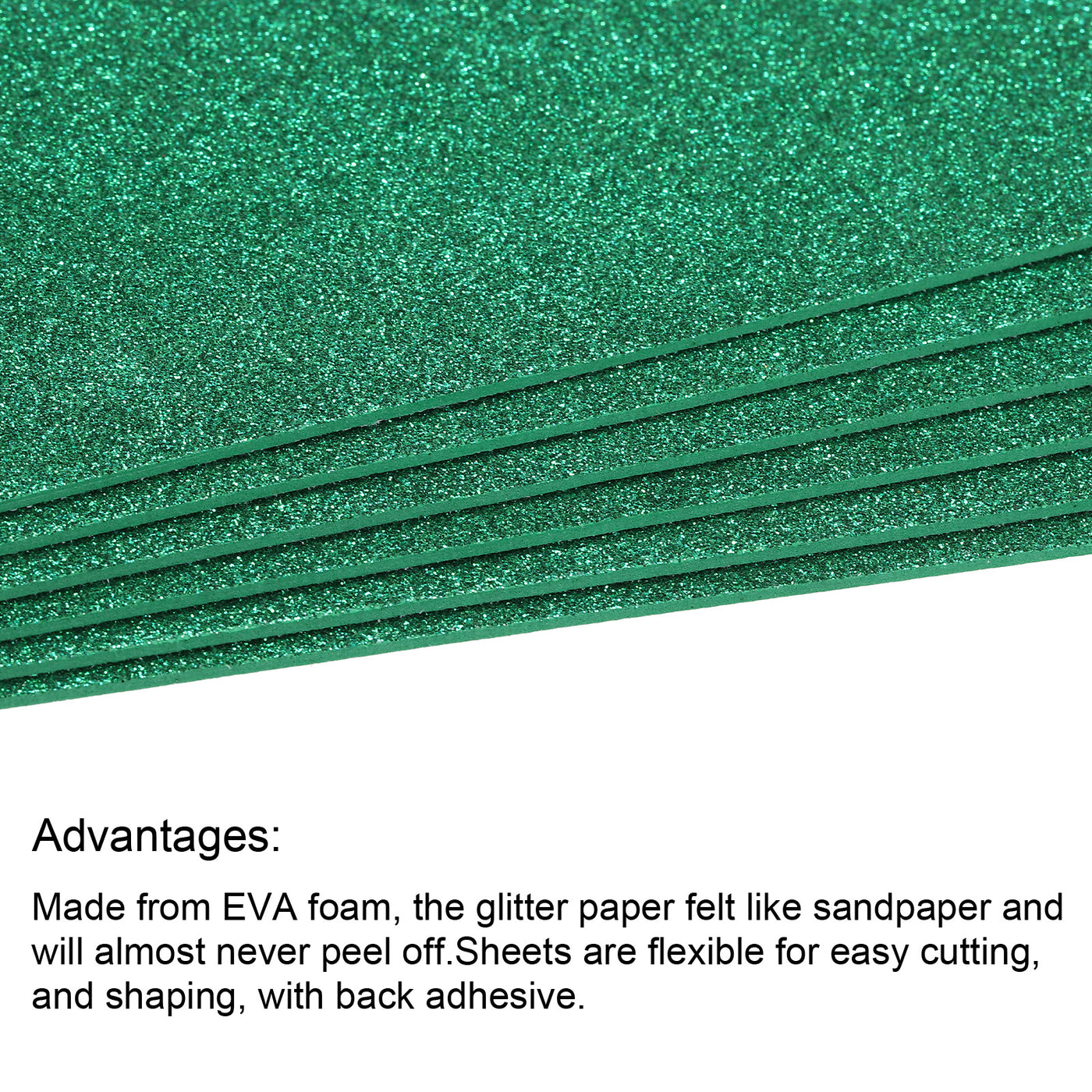 Harfington Glitter EVA Foam Sheets Soft Paper Self-Adhesive 11.8 x 7.8 Inch Green 2 Pcs
