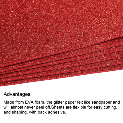 Harfington Glitter EVA Foam Sheets Soft Paper Self-Adhesive 11.8 x 7.8 Inch Red 6 Pcs