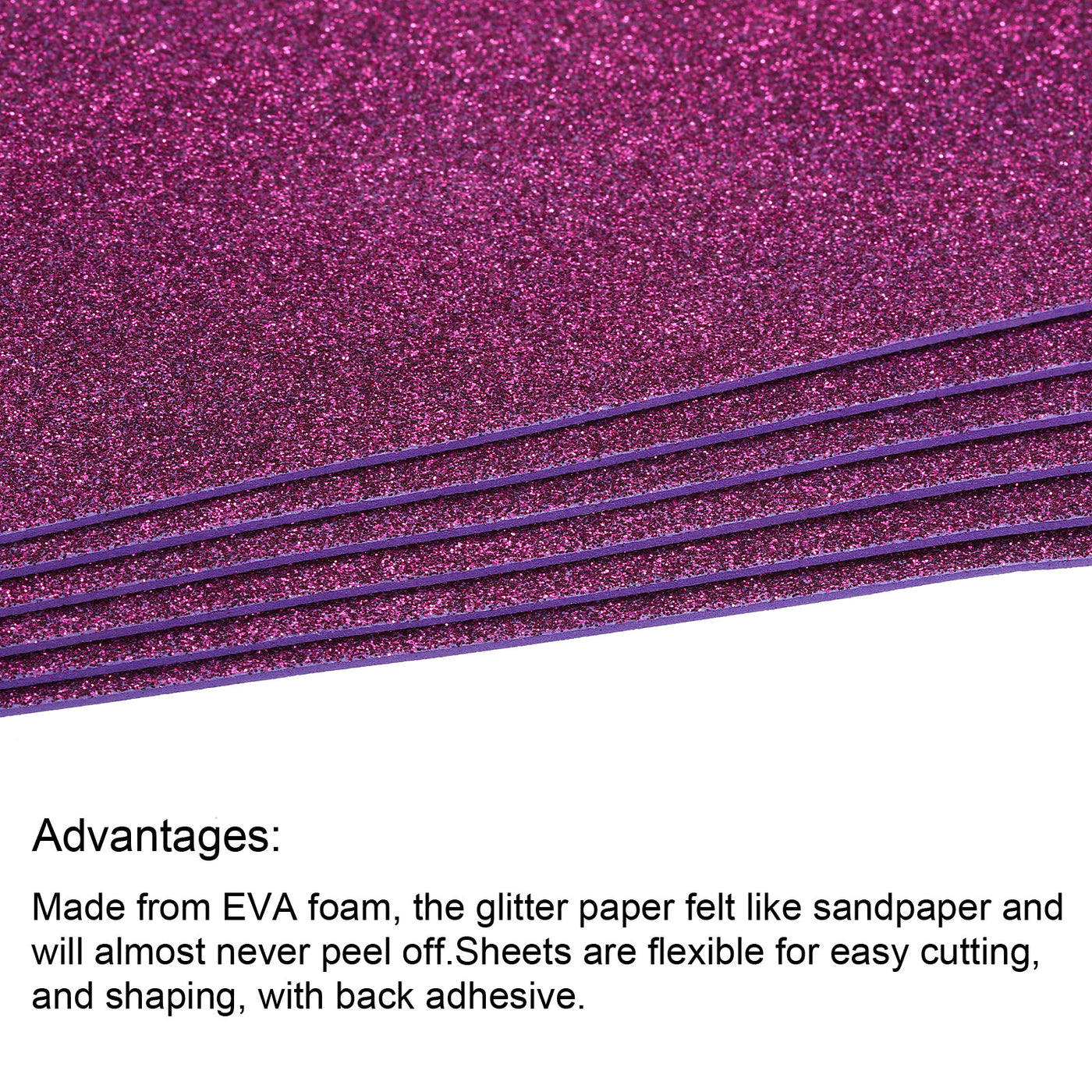 Harfington Glitter EVA Foam Sheets Soft Paper Self-Adhesive 11.8 x 7.8 Inch Fuchsia 6 Pcs