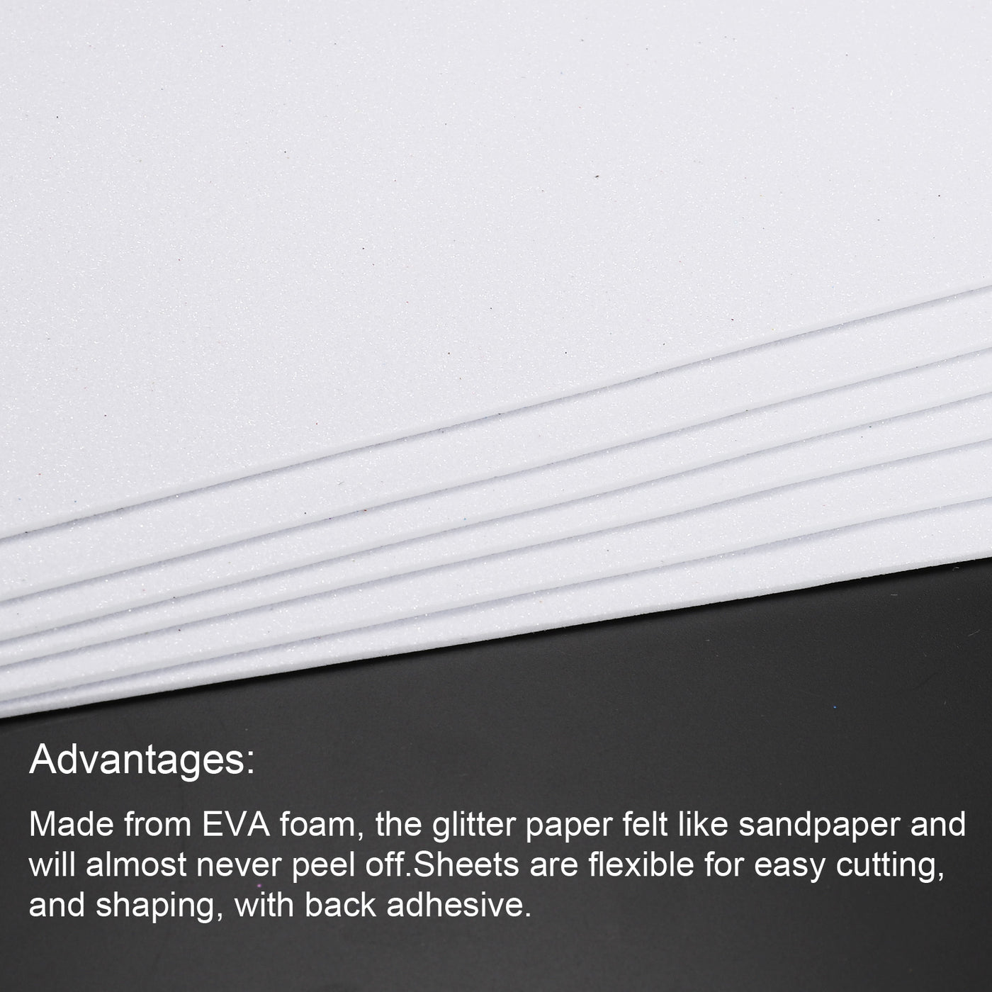 Harfington Glitter EVA Foam Sheets Soft Paper Self-Adhesive 11.8 x 7.8 Inch White 6 Pcs