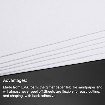 Harfington Glitter EVA Foam Sheets Soft Paper Self-Adhesive 11.8 x 7.8 Inch White 6 Pcs