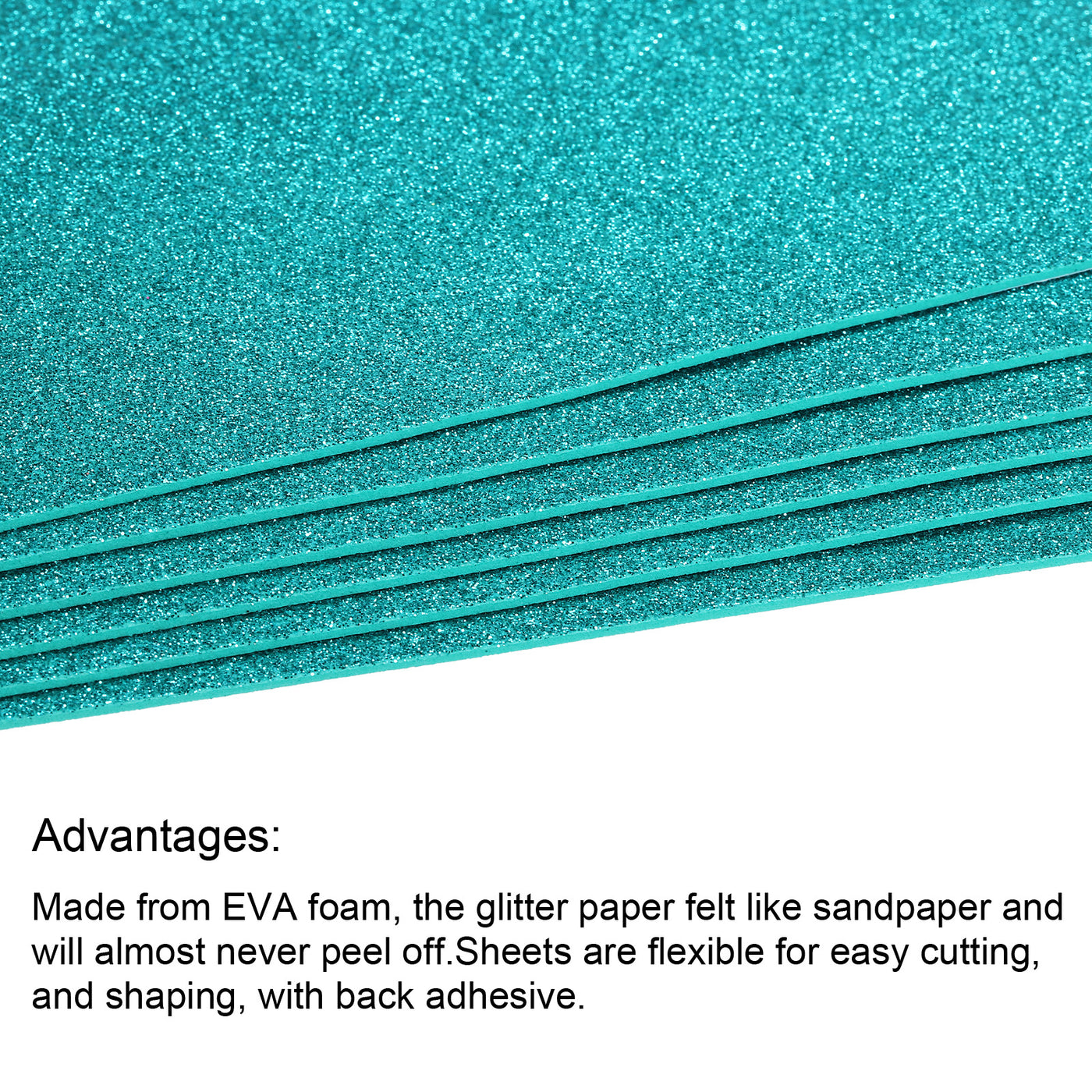 Harfington Glitter EVA Foam Sheets Soft Paper Self-Adhesive 11.8 x 7.8 Inch Light Blue 6Pcs