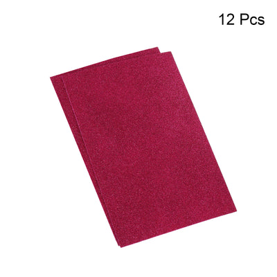 Harfington Glitter EVA Foam Sheets Soft Paper Self-Adhesive 11.8 x 7.8 Inch Rose Red 12 Pcs