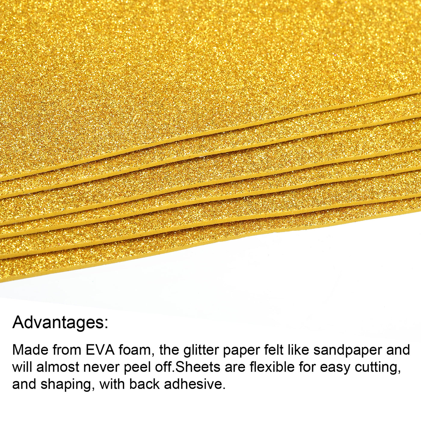 Harfington Glitter EVA Foam Sheets Soft Paper Self-Adhesive 11.8 x 7.8 Inch Gold Tone 12Pcs